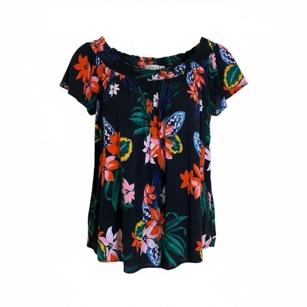 Old Navy Floral Tropical Off the Shoulder Short Sleeve Blouse Top Black Size XXL